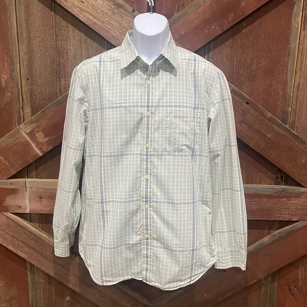 Banana Republic Windowpane Button-Up Slim Fit Men Shirt Large 16-16.5 Blue Green